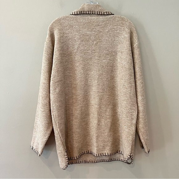 OOAK VTG Turkish Sweater Tan Toggle Horn Bone Buttons Brown Faux Suede Straps - Picture 7 of 11